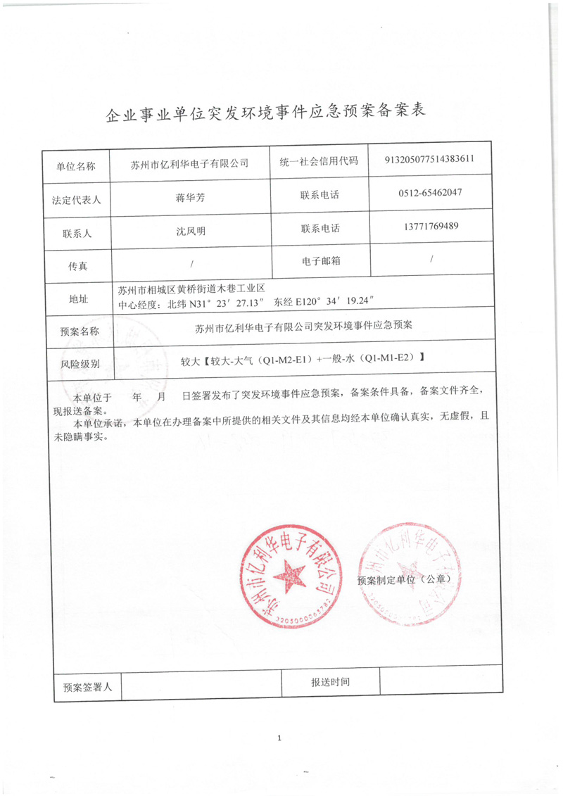 河北省应急预案备案登记表最新版