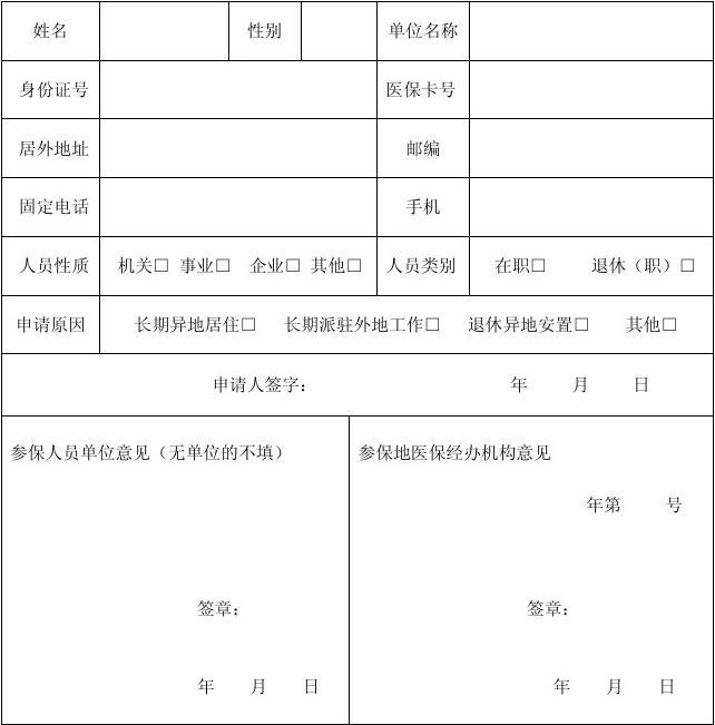 泰州市异地就医登记备案表